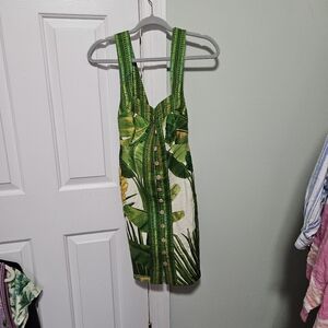 FARM RIO Fresh Forest Scarf Sweetheart-Neck Minidress Large NWT